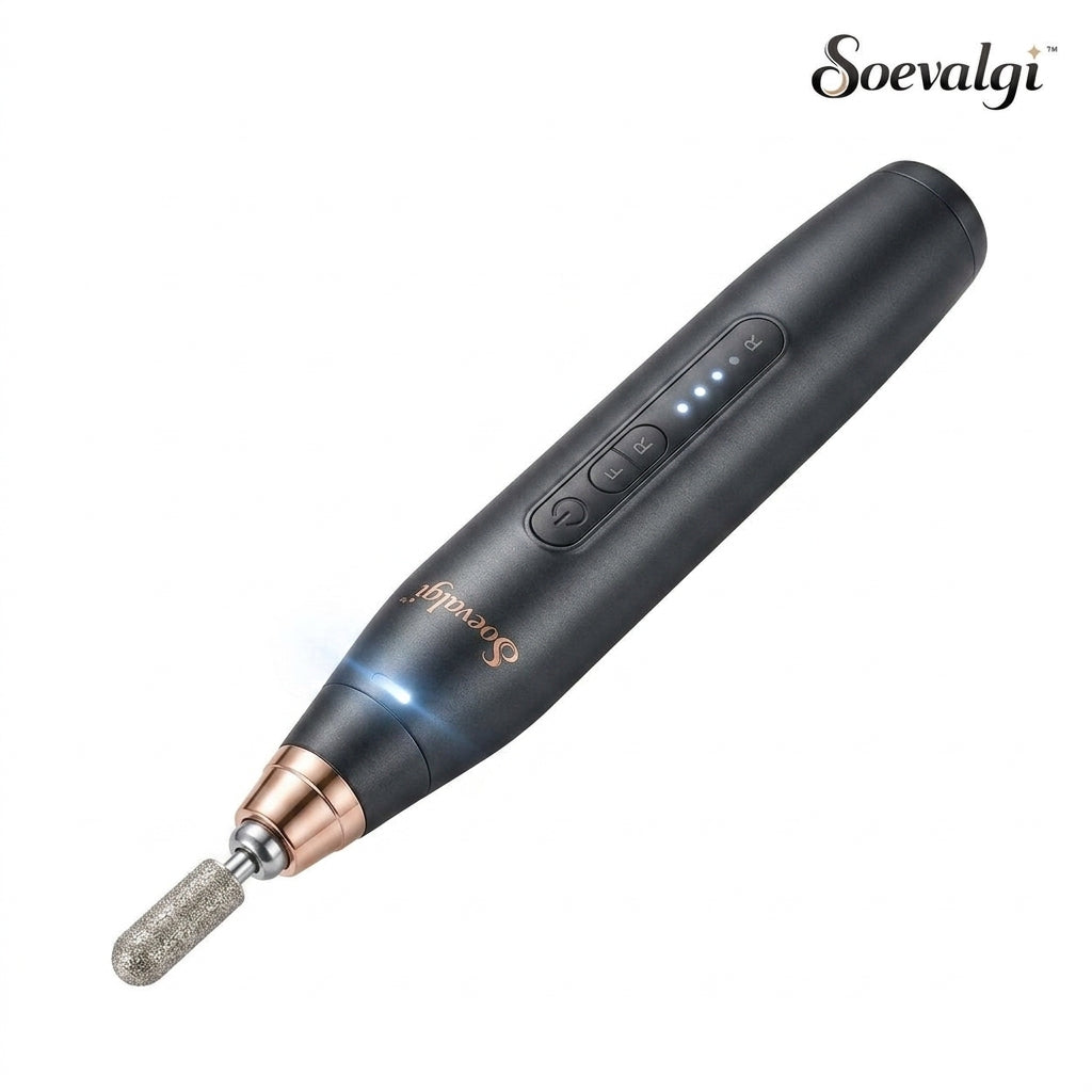 Soevalqi™ NailCraft Pro Electric Manicure & Pedicure Pen – 5-Speed Nail Care Tool, Forward/Reverse, LED Light, 6 Attachments