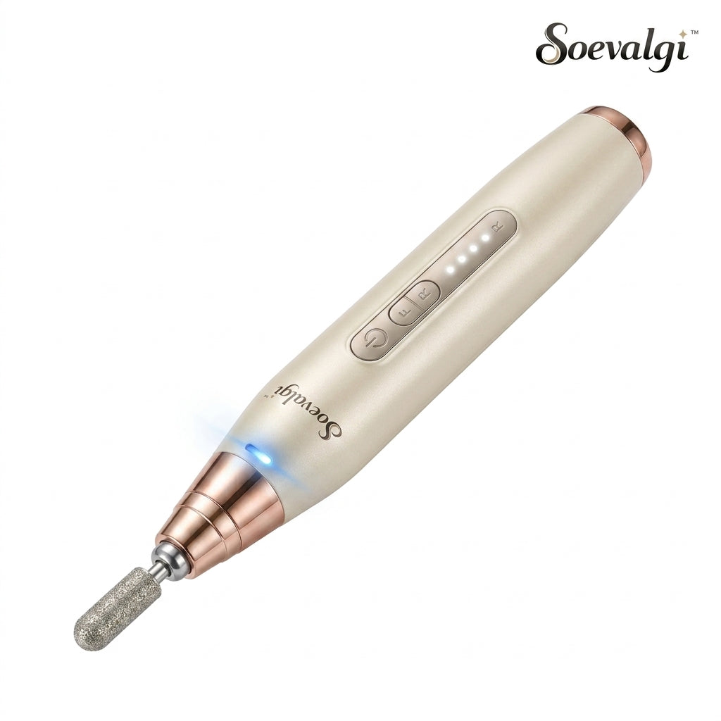 Soevalqi™ NailCraft Pro Electric Manicure & Pedicure Pen – 5-Speed Nail Care Tool, Forward/Reverse, LED Light, 6 Attachments