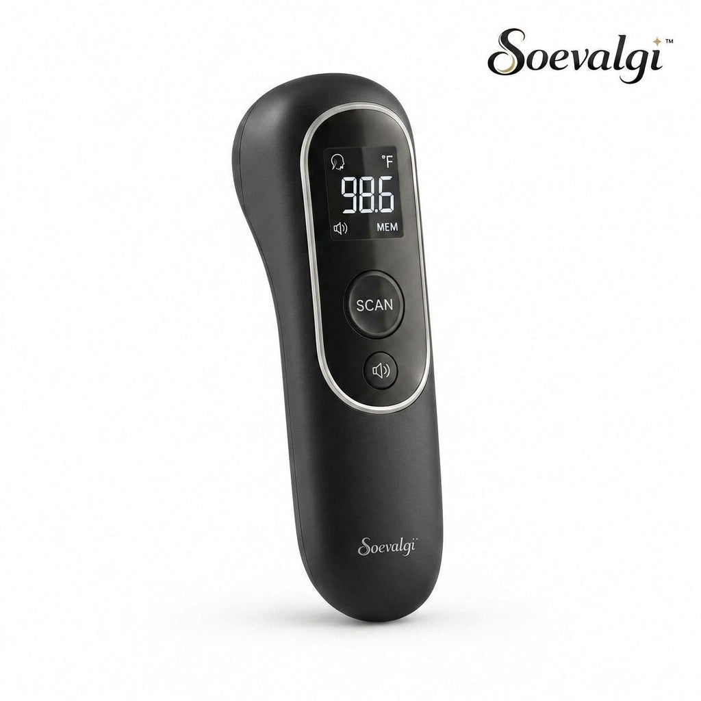 Soevalqi™ TouchSense No-Touch Digital Forehead Thermometer – Infrared Temperature Reader, Large LCD, Memory Recall, °F/°C