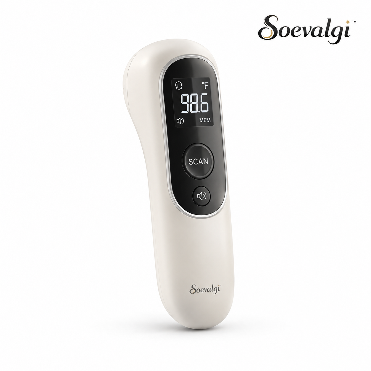 Soevalqi™ TouchSense No-Touch Digital Forehead Thermometer – Infrared Temperature Reader, Large LCD, Memory Recall, °F/°C