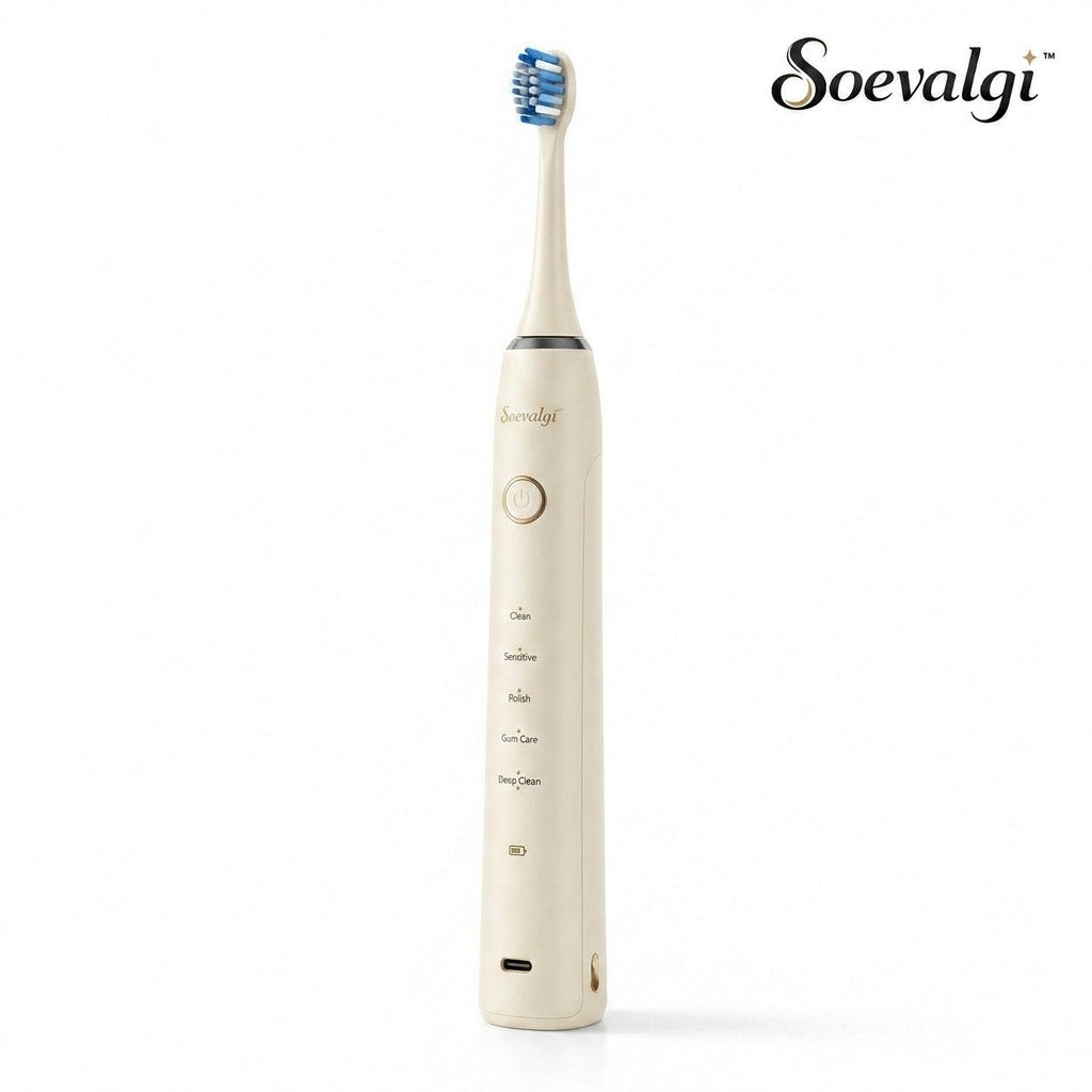 Soevalqi™ ArcSonic Rechargeable Electric Toothbrush – Sonic Toothbrush, 5 Brushing Modes, Pressure Alert, 2-Minute Timer, USB-C