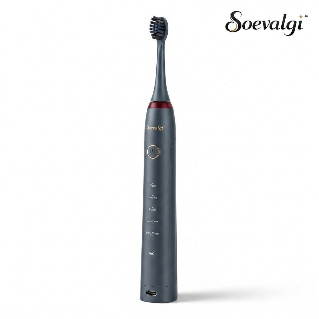 Soevalqi™ ArcSonic Rechargeable Electric Toothbrush – Sonic Toothbrush, 5 Brushing Modes, Pressure Alert, 2-Minute Timer, USB-C