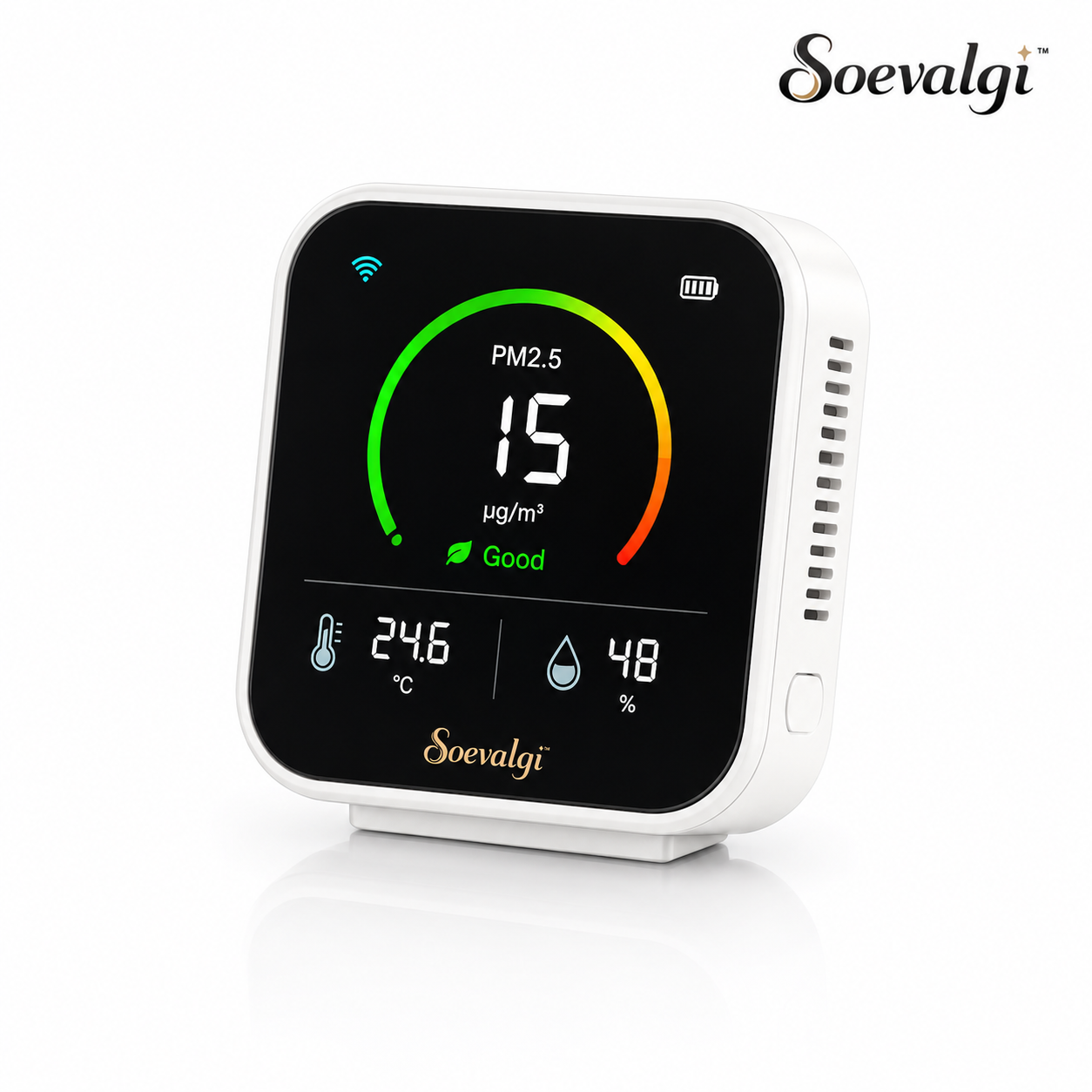 Soevalqi™ AirView Mini Smart Indoor Air Quality Monitor – PM2.5, Temperature & Humidity Display, Color Status Indicator, USB-C