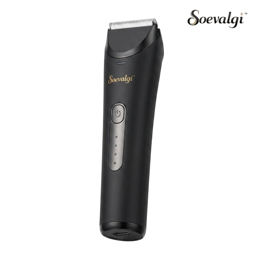 Soevalqi™ SmoothEdge Rechargeable Body Groomer – Wet & Dry Electric Trimmer, Ceramic Edge Blade, 3 Guide Combs, USB-C