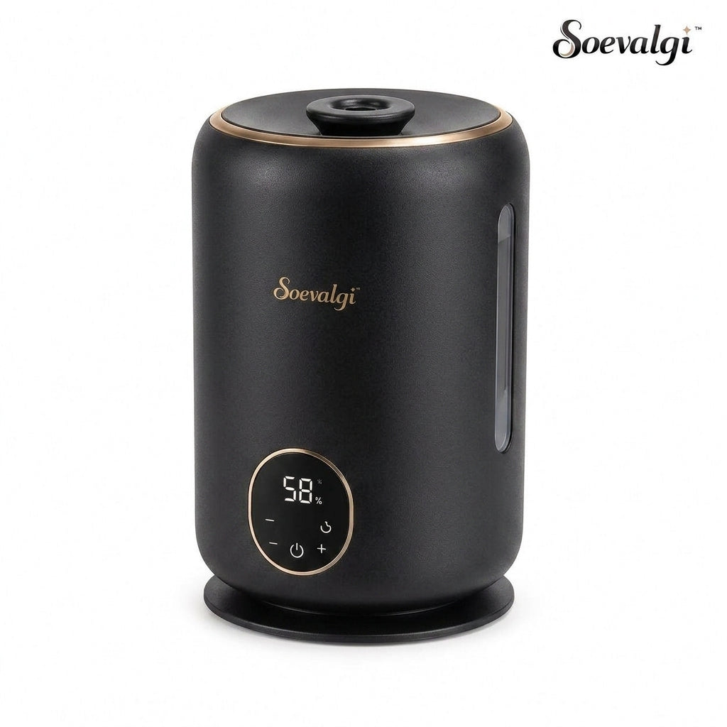 Soevalqi™ HaloMist Mini Smart Humidifier – Ultrasonic Cool Mist, 0.8 gal Top-Fill Tank, Humidity Display, Sleep Mode